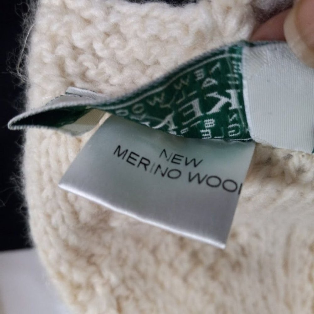 Mc Kennas 100% Pure Merino Wool Knitted Trim Hem Winter Scarf Cream Women's - Picture 7 of 9